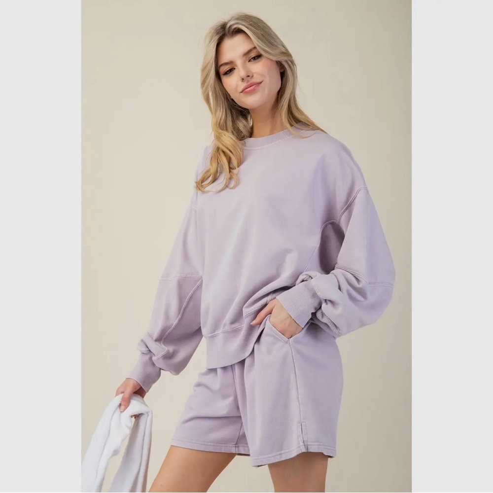 NEW Rae Mode Mineral Washed French Terry Short Set - Liliac
